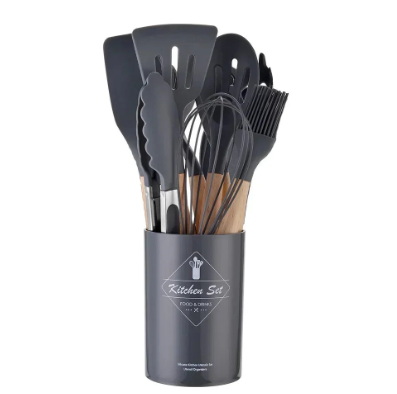 12-piece silicone cooking utensils set with wooden handles | Kalsten